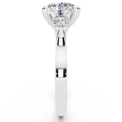 18 KT White Gold Round Cut Diamond Three Stone Pear Accent Vintage Pave Ring - side view