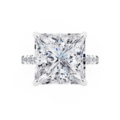 Platinum Princess Cut Diamond Hidden Halo Tiger Prong Pave Band Ring - top angle