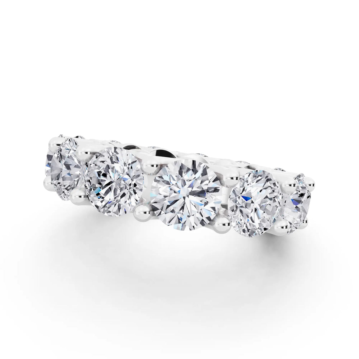Silver Round Cut Diamond Unity Prong Eternity Band - 5.5mm - Close up