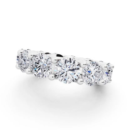 Silver Round Cut Diamond Unity Prong Eternity Band - 5.5mm - Close up