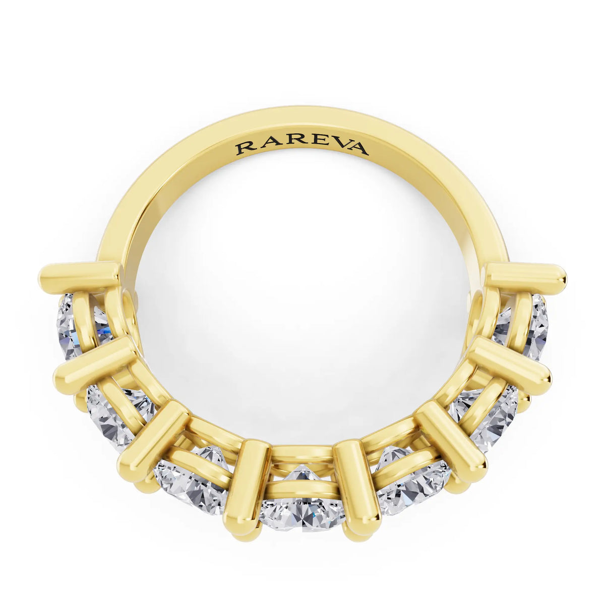 10K Yellow Gold Seven Stone Round Cut Diamond Half Eternity Wedding Band - 2.4mm - Top