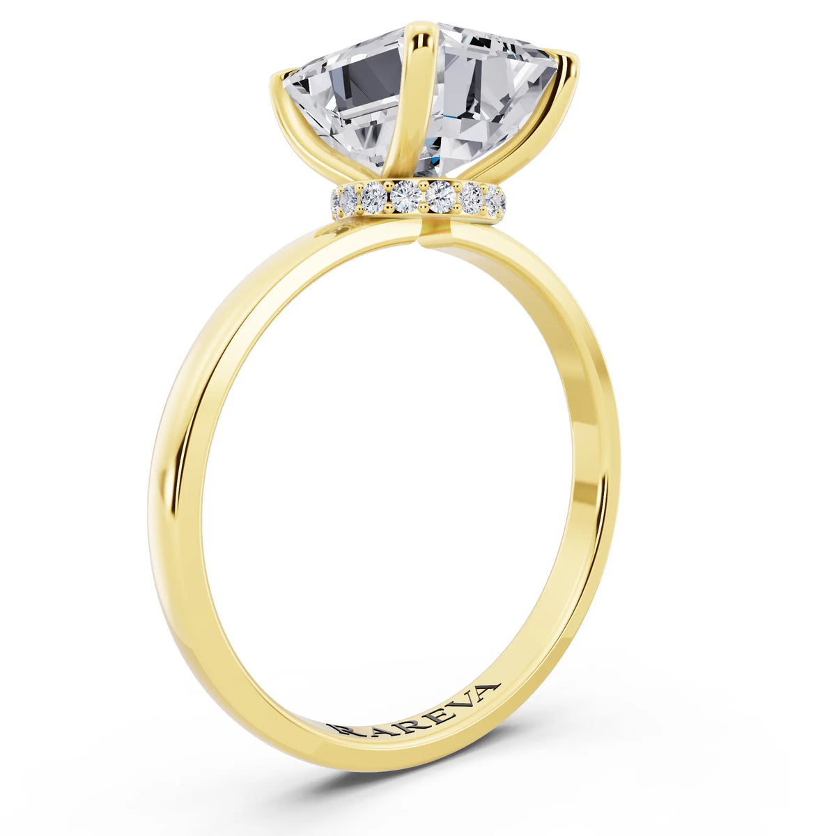 14 KT Yellow Gold Emerald Cut Diamond Solitaire Ring with Pave Collar - top view