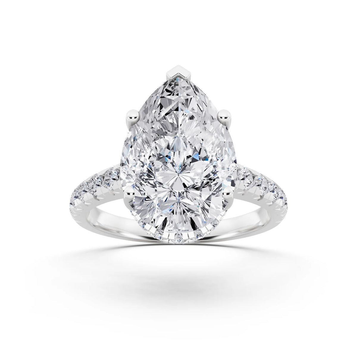 14 KT White Gold Pear Cut Diamond Ring with Hidden Halo - front view