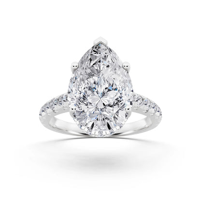 14 KT White Gold Pear Cut Diamond Ring with Hidden Halo - front view