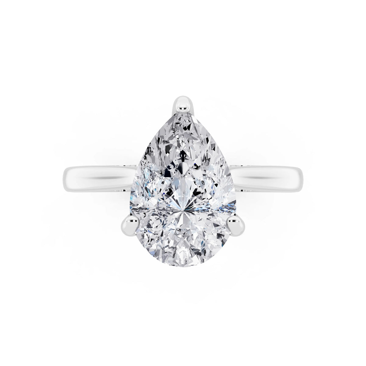 Platinum Pear Cut Diamond Solitaire Ring with Cathedral Band - top angle