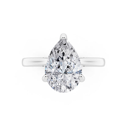 Platinum Pear Cut Diamond Solitaire Ring with Cathedral Band - top angle