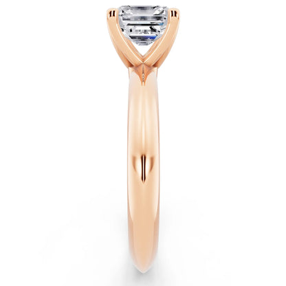 18 KT Rose Gold Asscher Cut Diamond Classic Solitaire Ring - side view