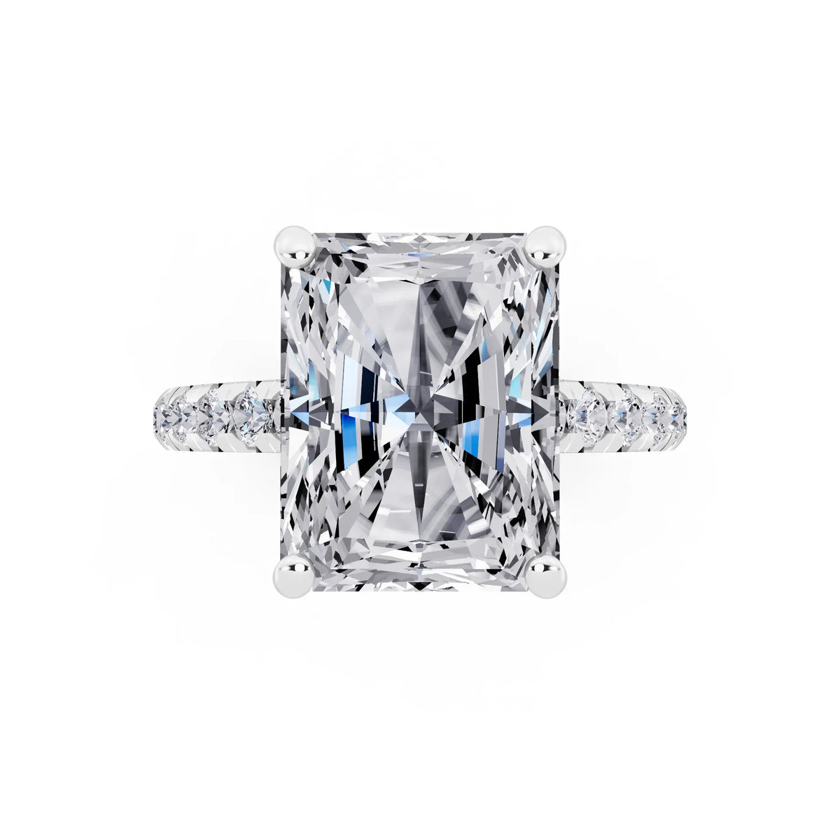14 KT White Gold Radiant Cut Diamond Ring with Hidden Halo - top angle