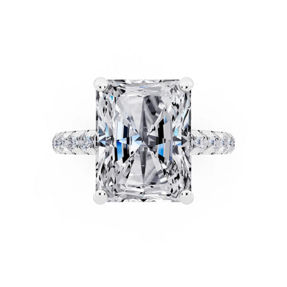 14 KT White Gold Radiant Cut Diamond Ring with Hidden Halo - top angle
