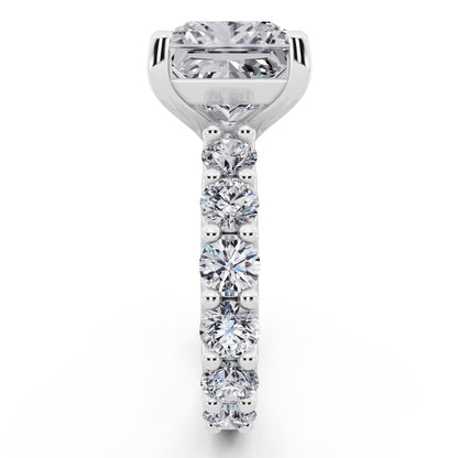 14 KT White Gold Princess Cut Diamond Ring with Shared Prong Eternity Band - side view