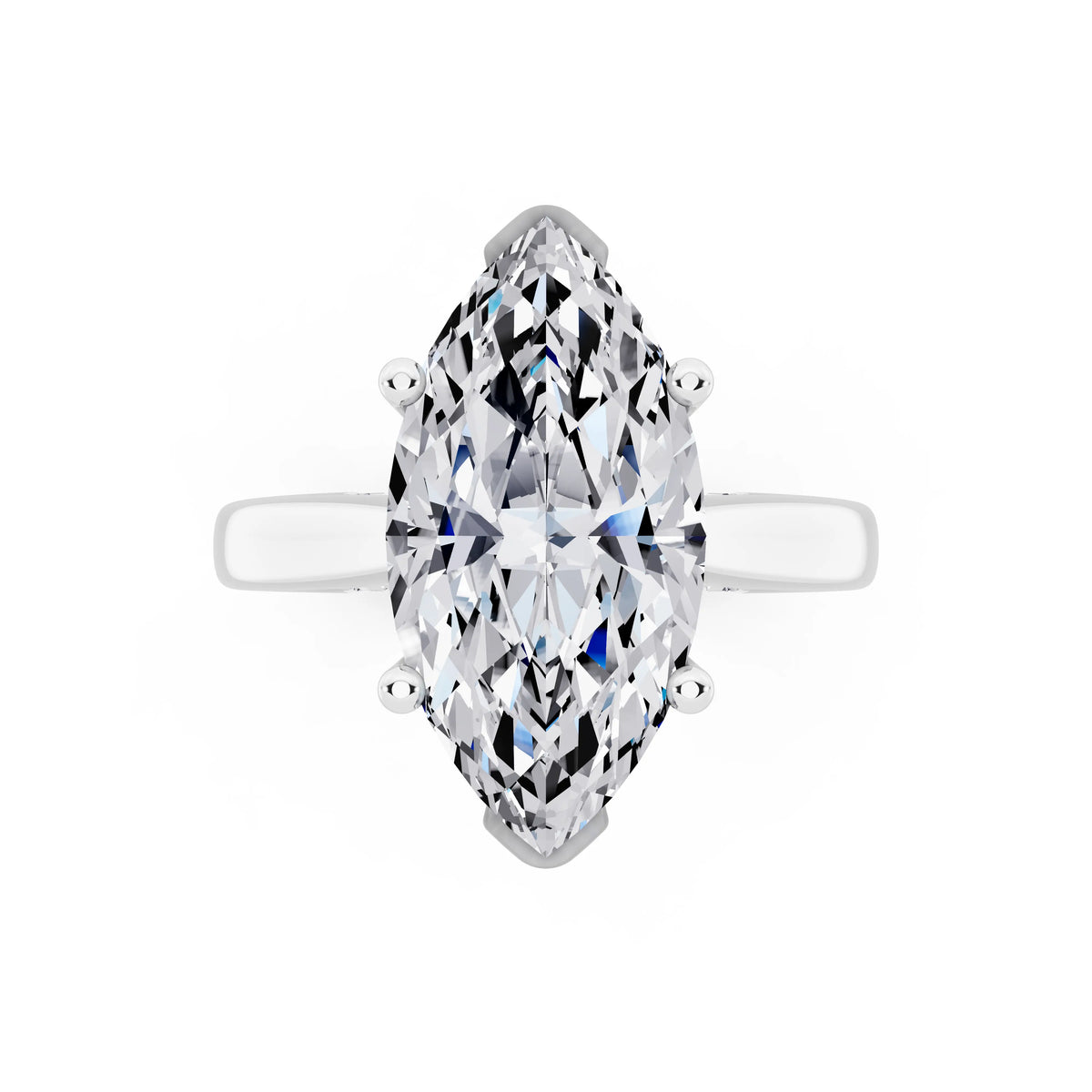 18 KT White Gold Marquise Cut Diamond Solitaire Ring with Hidden Accent - top angle