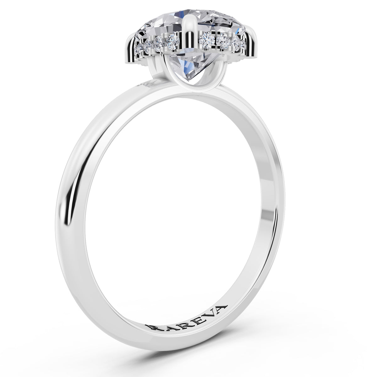 Platinum Oval Cut Diamond Solitaire Ring with Hidden Halo - top view