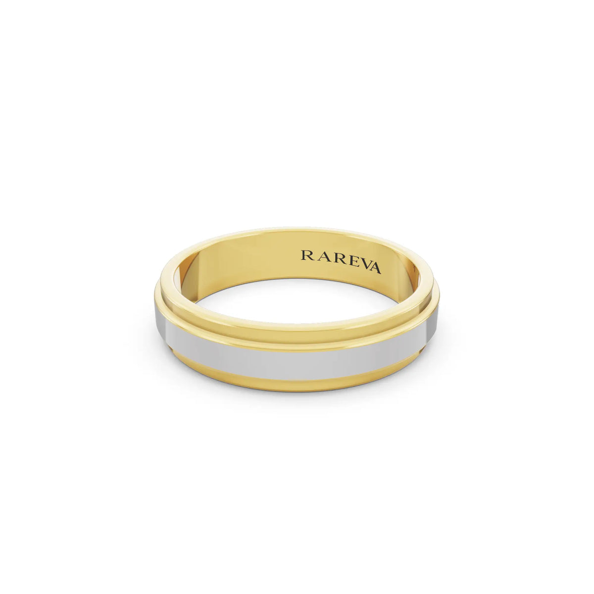 10K Yellow Gold Men's Step Edge Wedding Band - 4.5mm - Close up