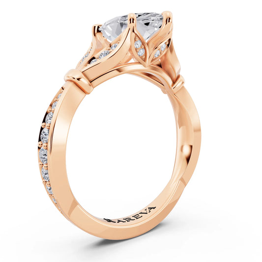 18 KT Rose Gold Marquise Cut Diamond Ring with Lotus Collar - top view
