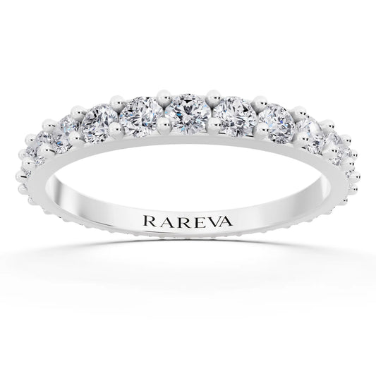 14K White Gold Round Cut Diamond 4 Prong Eternity Band - 2mm - Front