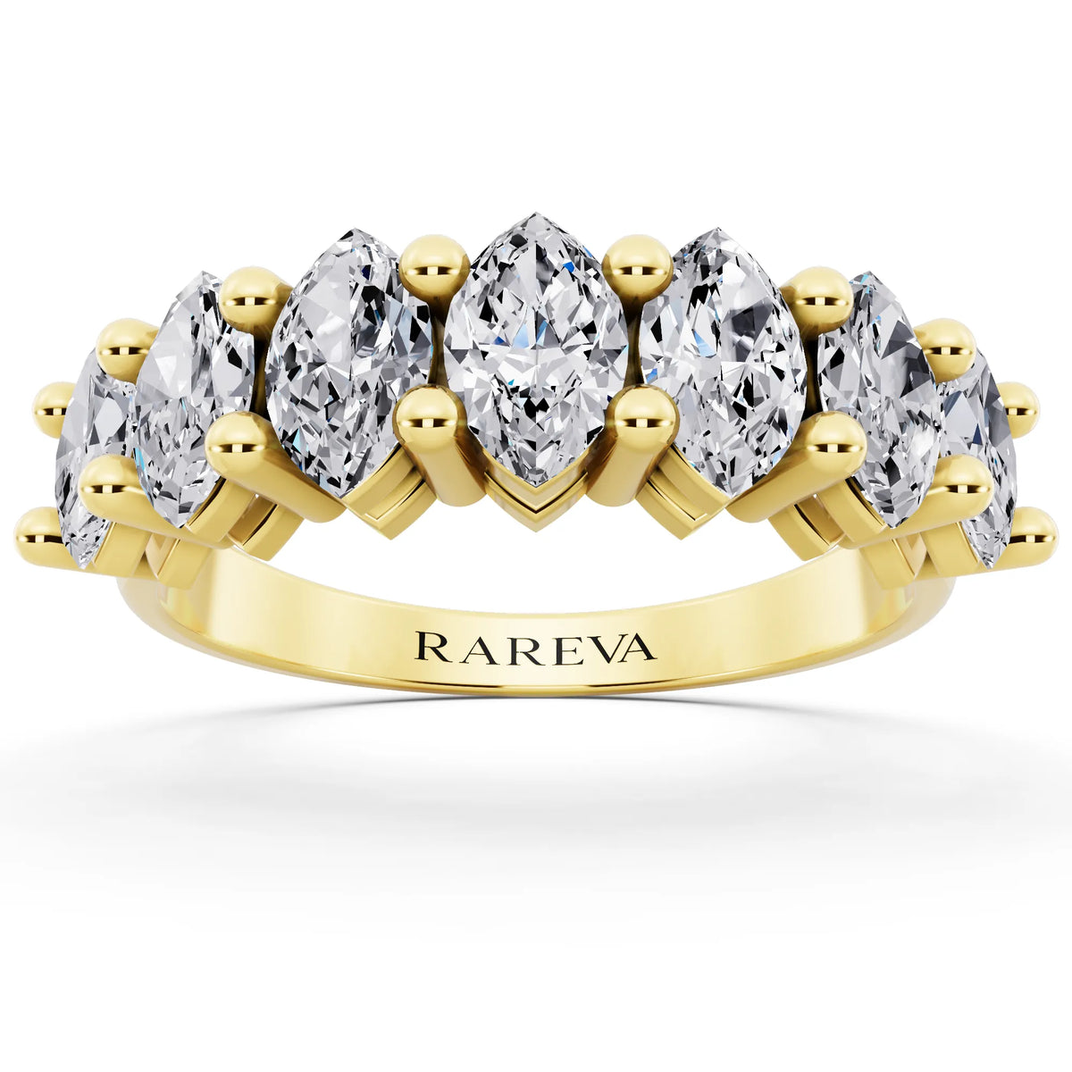 14K Yellow Gold Seven Stone Marquise Cut Diamond Half Eternity Wedding Band - 2mm - Front