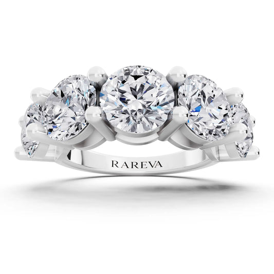 Silver Five Stone Round Cut Diamond Half Eternity Wedding Band - 3mm - Front