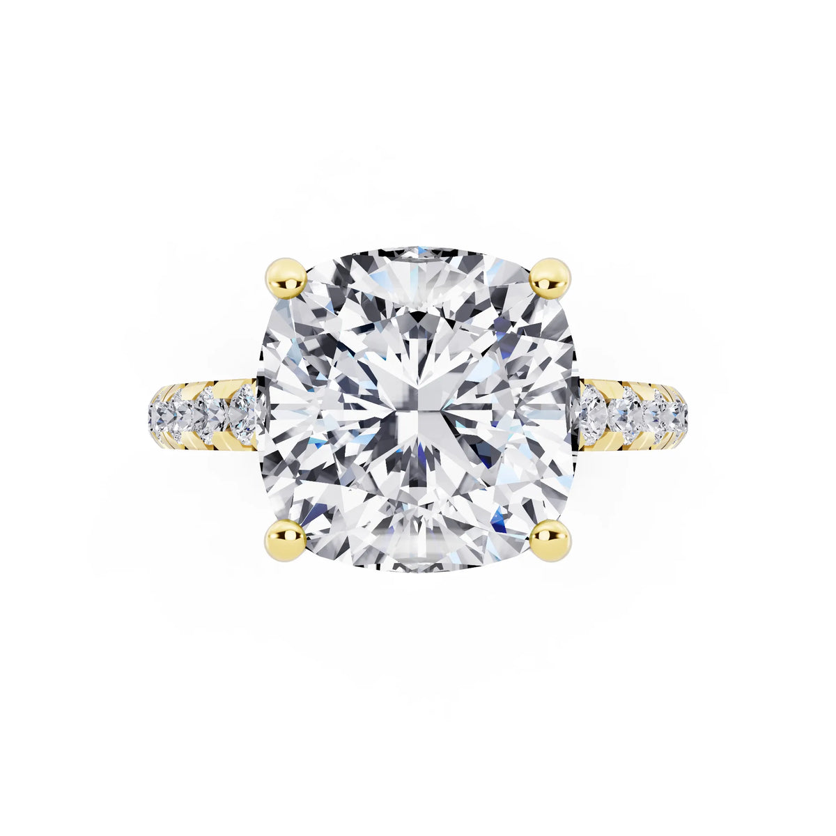 18 KT Yellow Gold Cushion Cut Diamond Ring with Hidden Halo - top angle