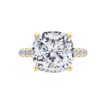 18 KT Yellow Gold Cushion Cut Diamond Ring with Hidden Halo - top angle