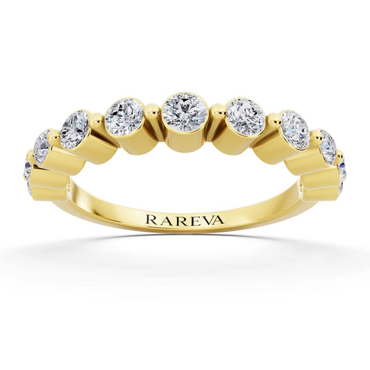 14K Yellow Gold Round Cut Diamond Half Sculpted Prong Eternity Band - 1.7mm - Front