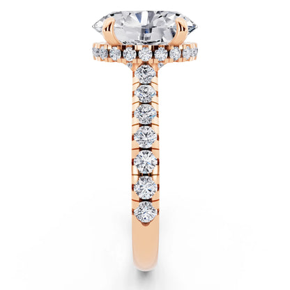 18 KT Rose Gold Oval Cut Diamond Ring with Hidden Halo - side view