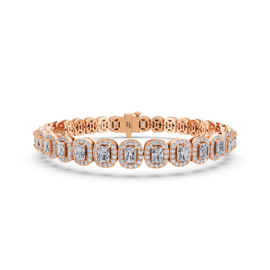 14K Rose Gold Radiant Cut Halo Diamond Tennis Bracelet - Main