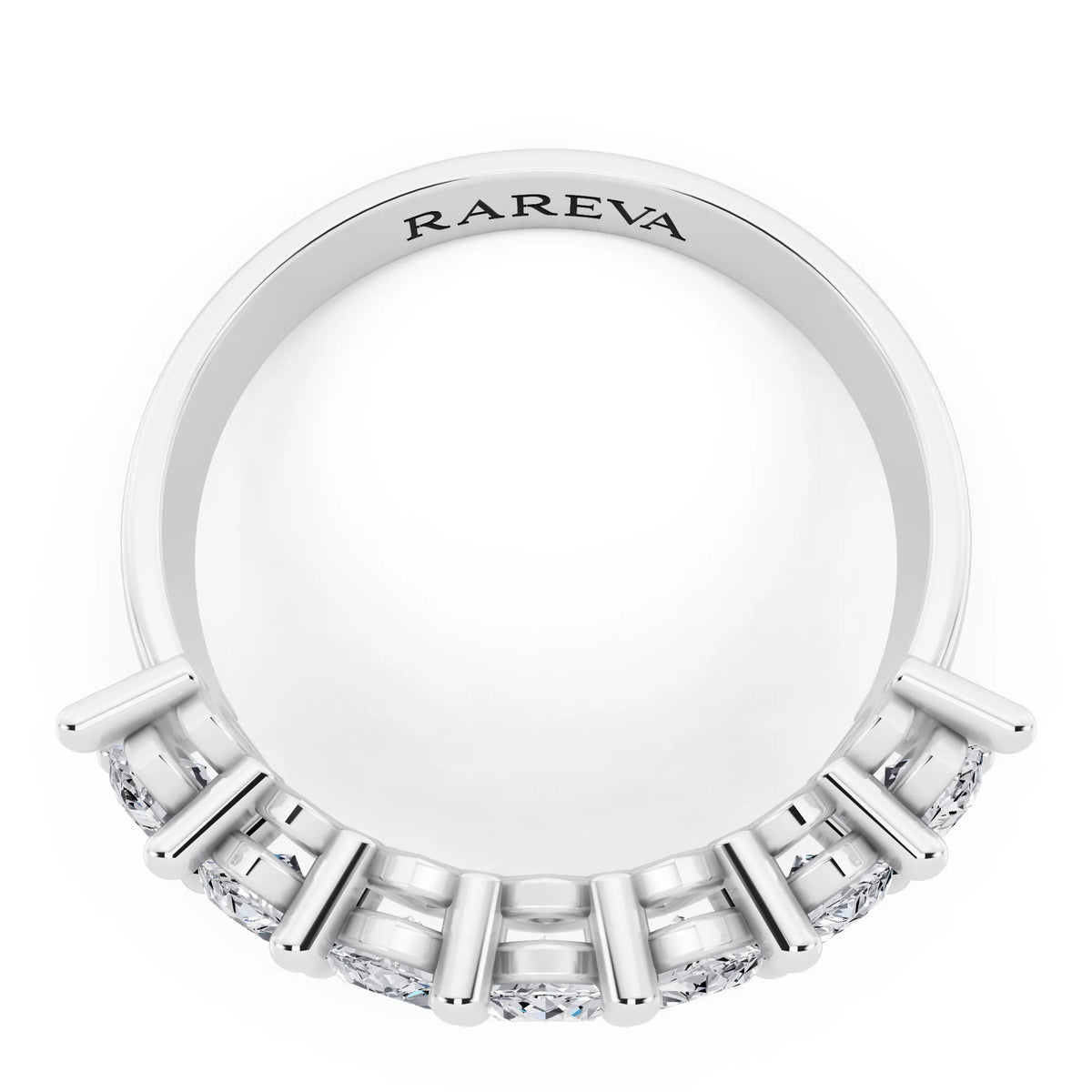 Silver Seven Stone Marquise Cut Diamond Half Eternity Wedding Band - 2mm - Top