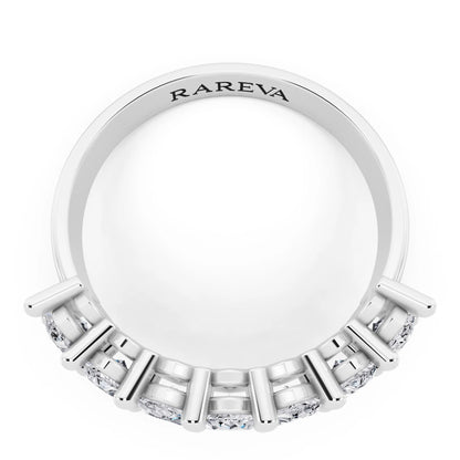 Silver Seven Stone Marquise Cut Diamond Half Eternity Wedding Band - 2mm - Top