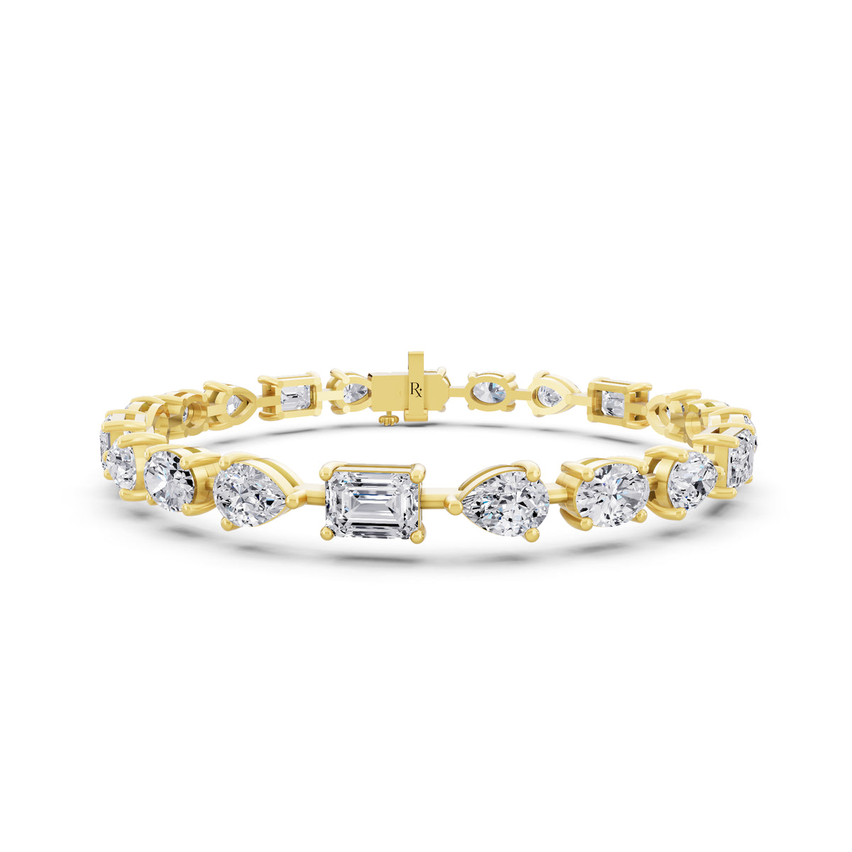 14K Yellow Gold Oval Pear and Emerald Cut Diamond Tennis Bracelet - Main