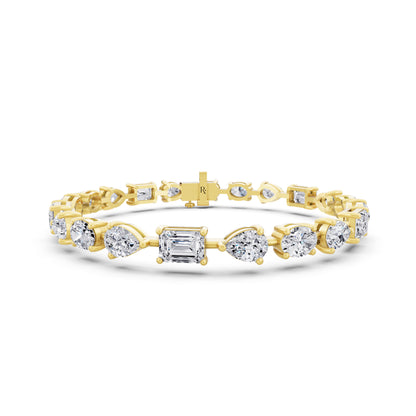 14K Yellow Gold Oval Pear and Emerald Cut Diamond Tennis Bracelet - Main
