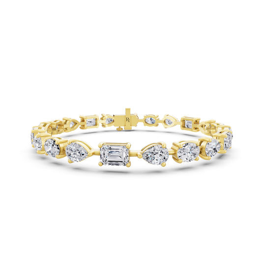 14K Yellow Gold Oval Pear and Emerald Cut Diamond Tennis Bracelet - Main