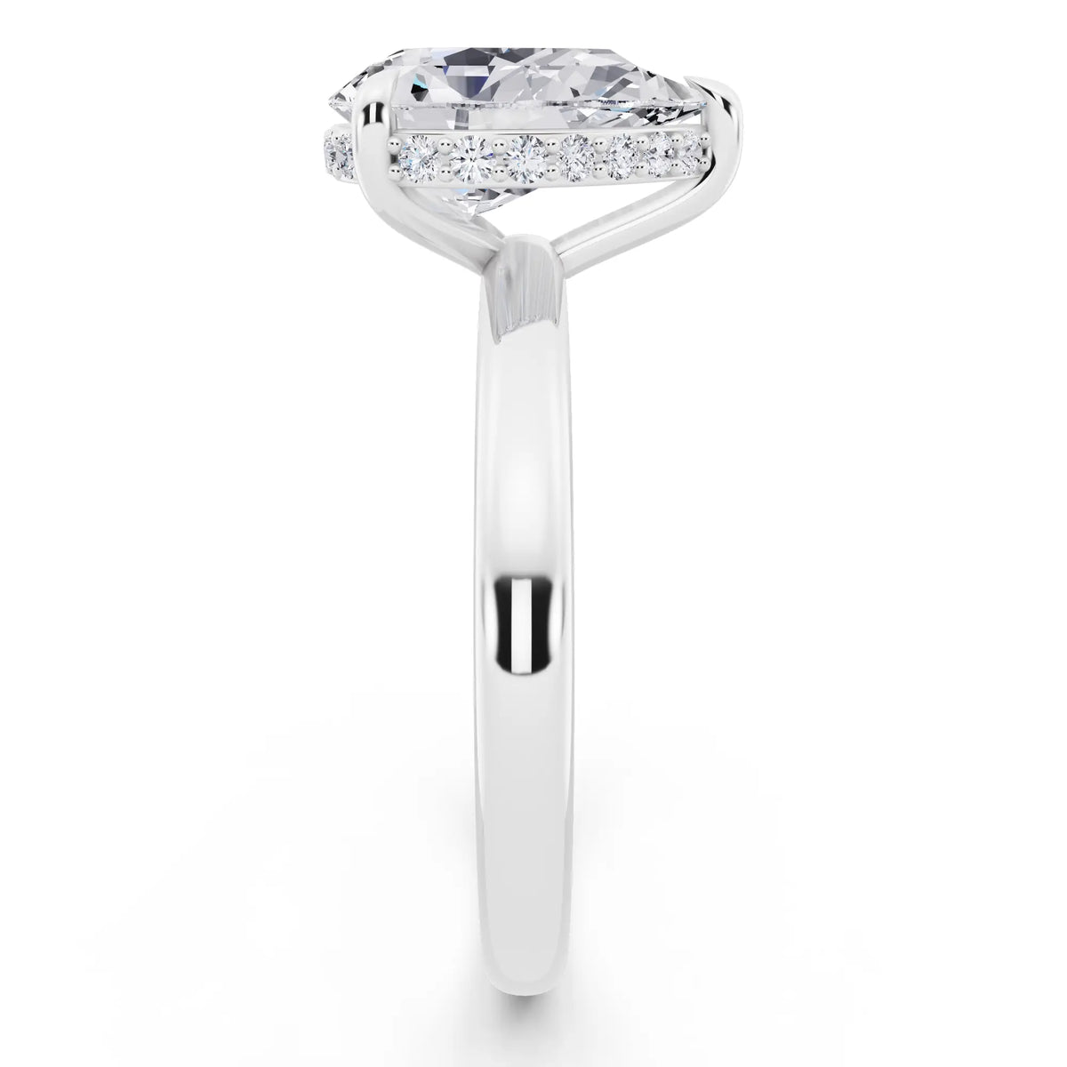Platinum Pear Cut Diamond Hidden Halo Solitaire Ring - side view