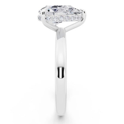 Platinum Pear Cut Diamond Hidden Halo Solitaire Ring - side view