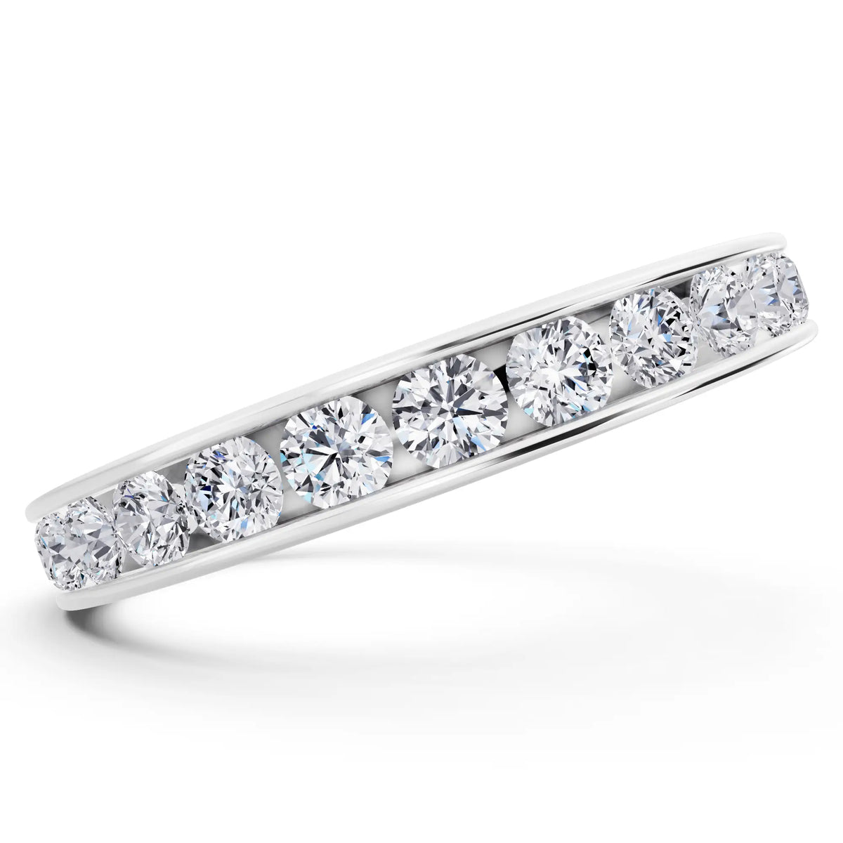 Platinum Round Cut Diamond Channel Set Eternity Band - 2.5mm - Side