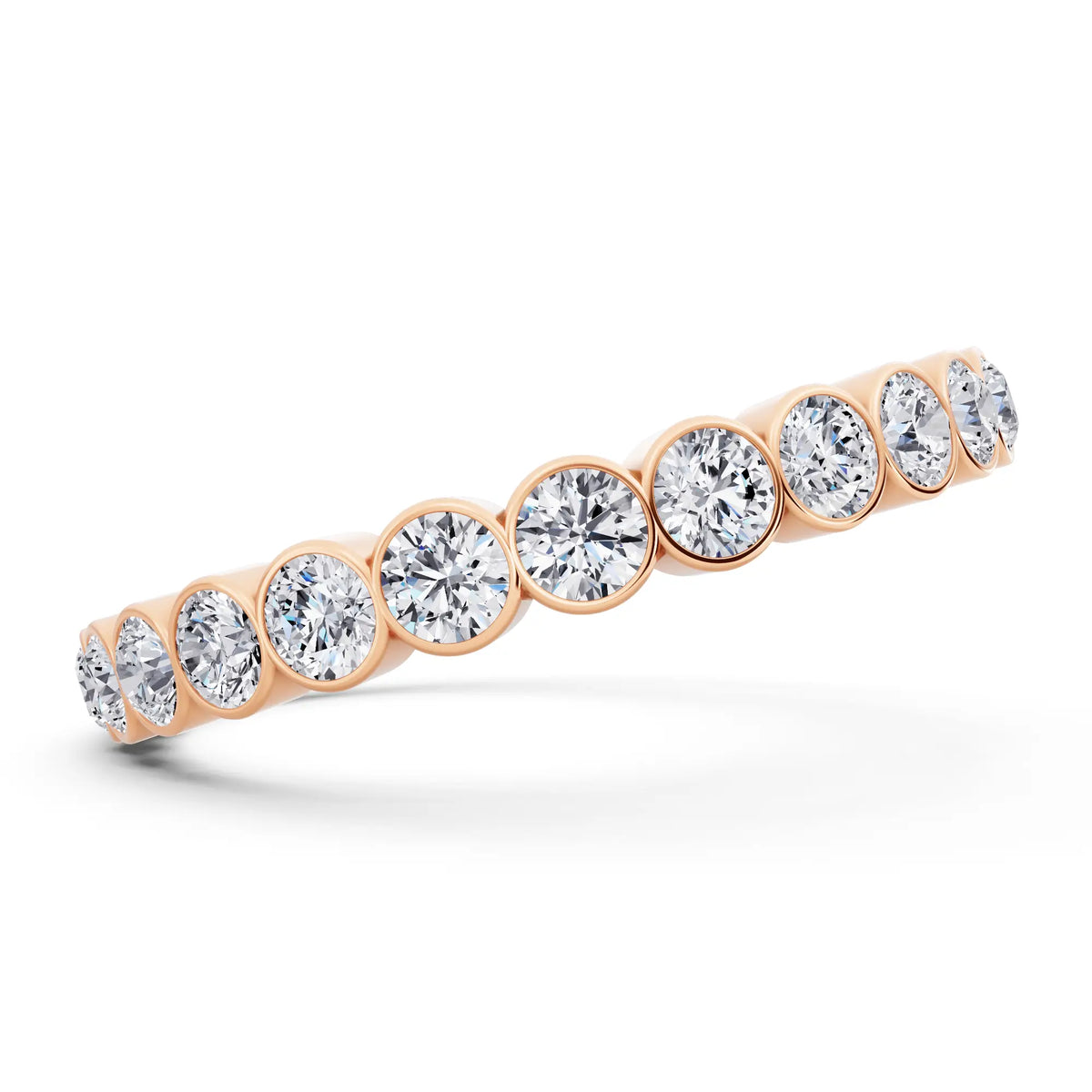 10K Rose Gold Round Cut Bezel Set Diamond Full Eternity Wedding Band - 2.4mm - Side