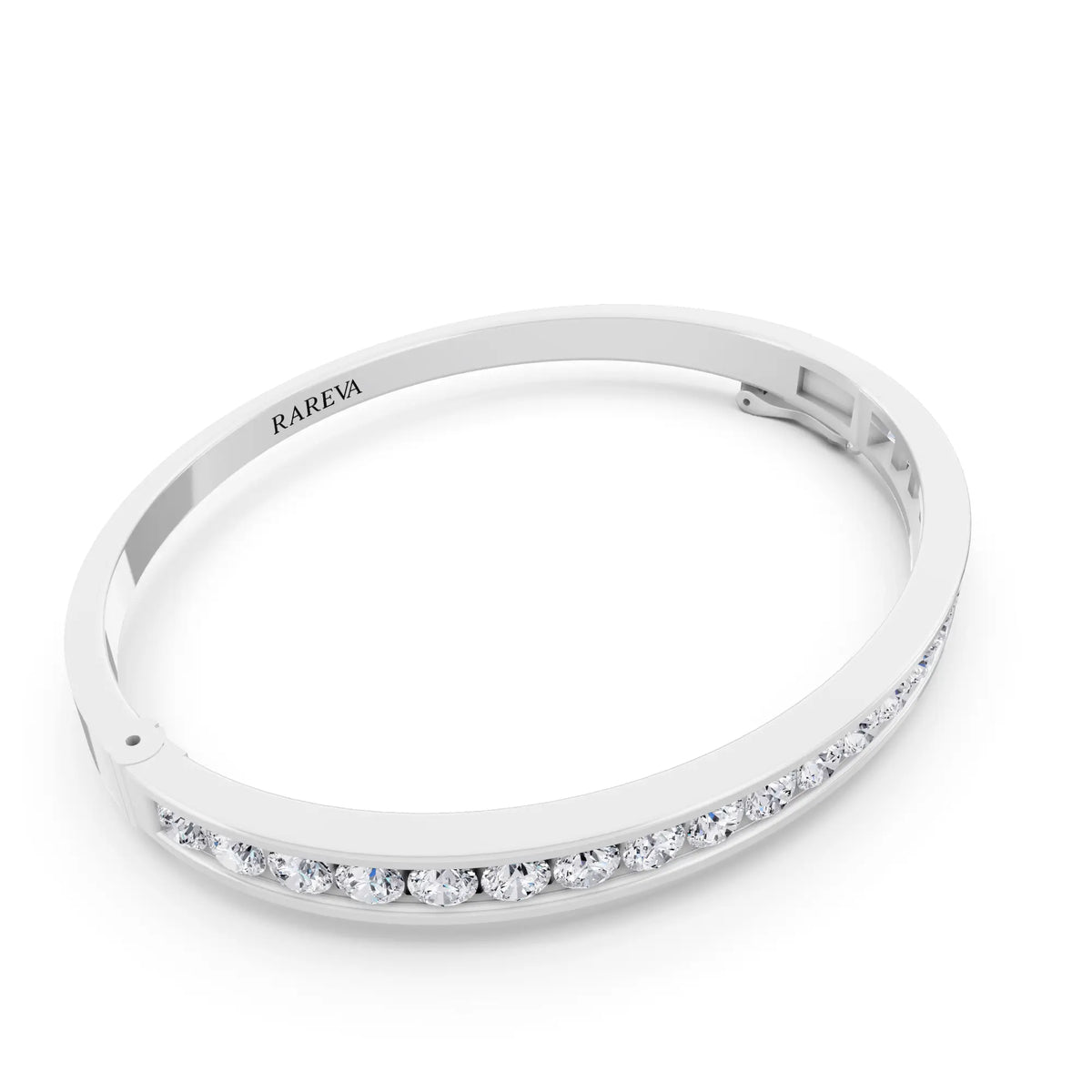 Silver Round Cut Channel Set Diamond Bangle Bracelet - Left