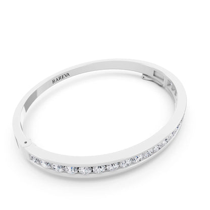 Silver Round Cut Channel Set Diamond Bangle Bracelet - Left