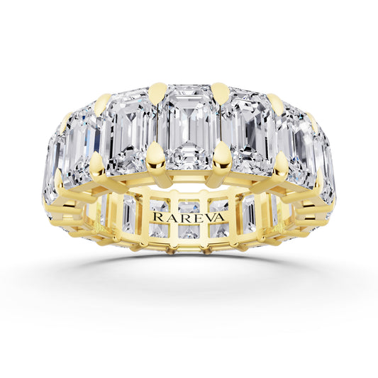14K Yellow Gold Emerald Cut Diamond Eternity Band - 5.3mm - 6.00ctw - Front