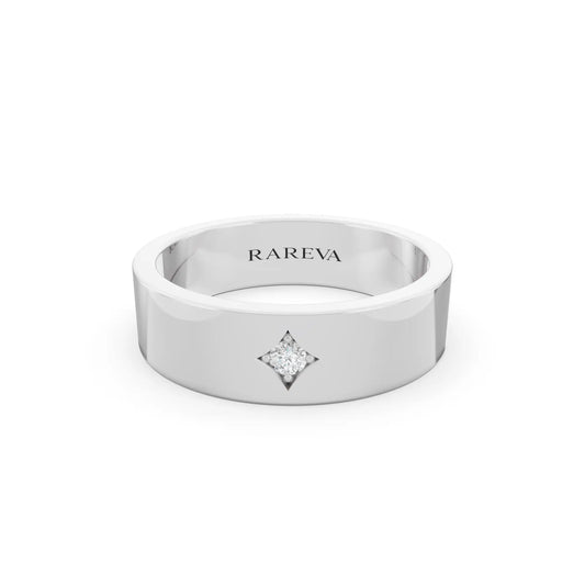 Platinum Men's Round Cut Diamond Star Set Solitaire Band - 5.5mm - Front