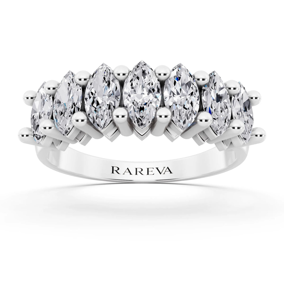 Silver Seven Stone Marquise Cut Diamond Half Eternity Wedding Band - 1.8mm - Front