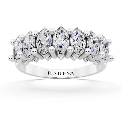 Silver Seven Stone Marquise Cut Diamond Half Eternity Wedding Band - 1.8mm - Front