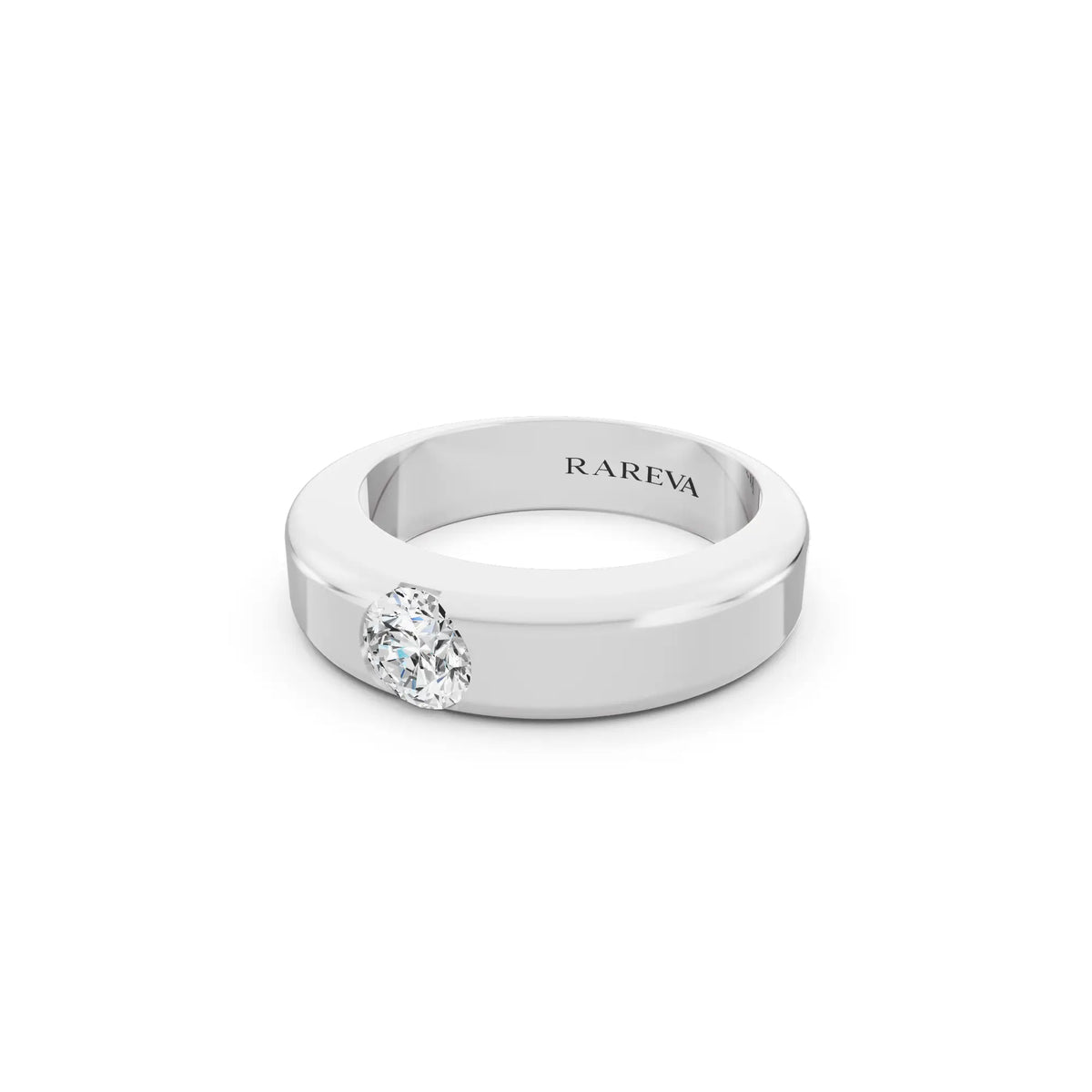 10K White Gold Men's Round Cut Diamond Solitaire Band - 5mm - Close up