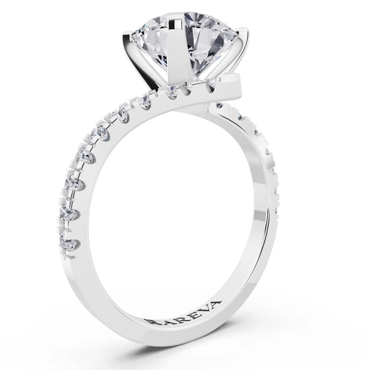 Platinum Round Cut Diamond Solitaire Ring with Pave Band and Accents - Top view