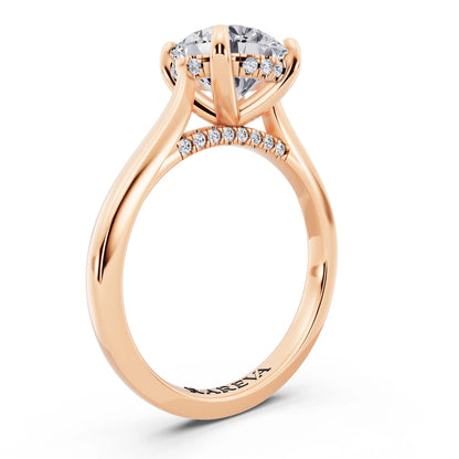 14 KT Rose Gold Round Cut Diamond Solitaire Ring with Cathedral Band - top view