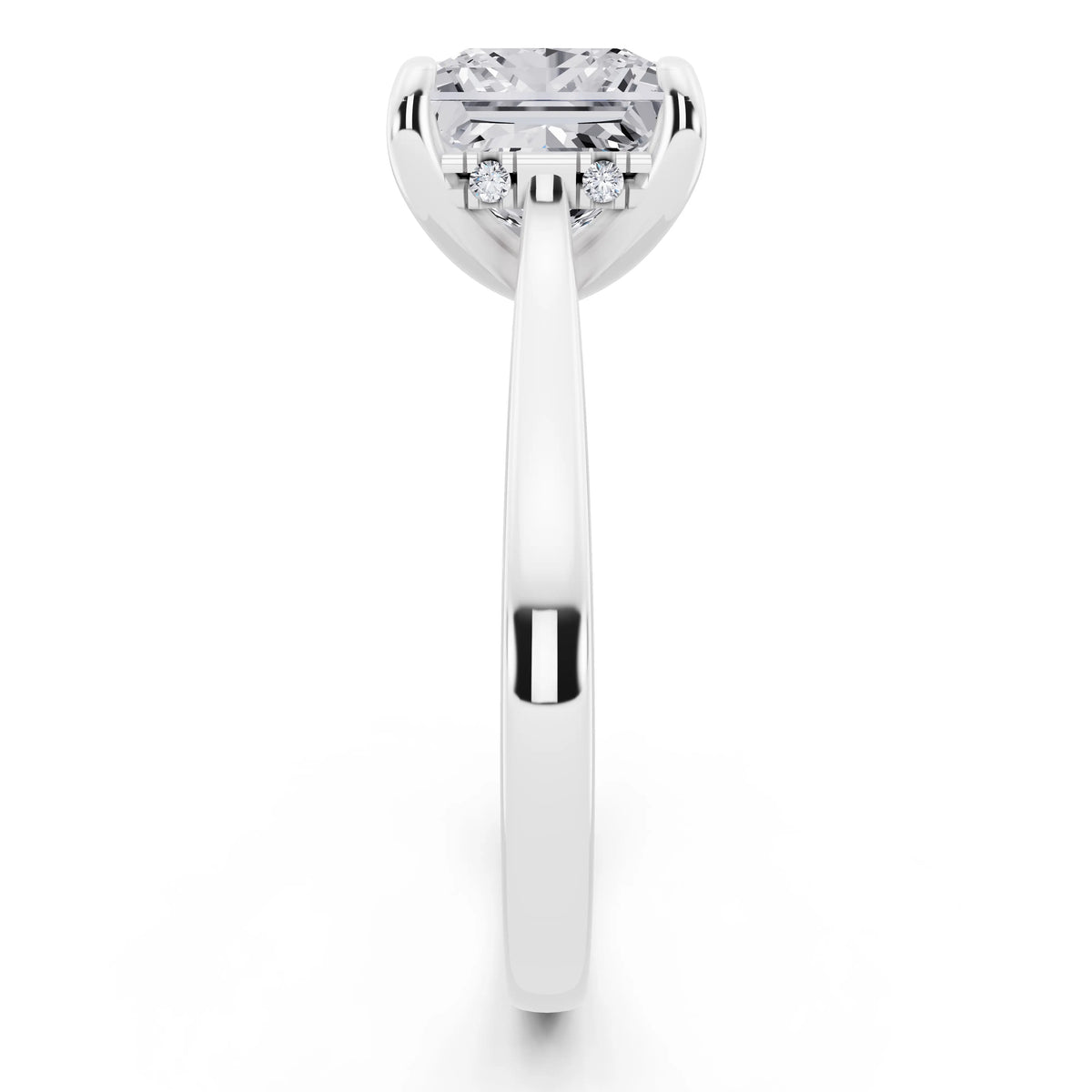 14 KT White Gold Princess Cut Diamond Solitaire Ring with Cathedral Band - side view