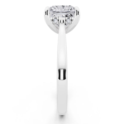 14 KT White Gold Princess Cut Diamond Solitaire Ring with Cathedral Band - side view