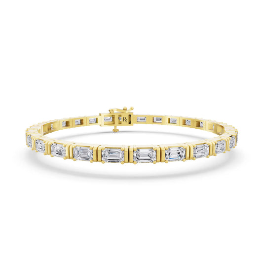 10K Yellow Gold East West Emerald Cut Diamond Tennis Bracelet - Main