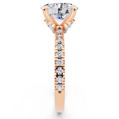 18 KT Rose Gold Oval Cut Diamond Solitaire Ring with Marquise Collar - side view