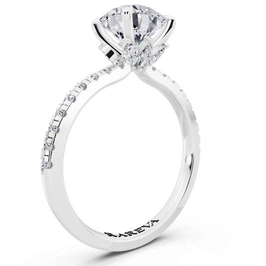 Platinum Round Cut Diamond Solitaire Ring with Marquise Collar - top view