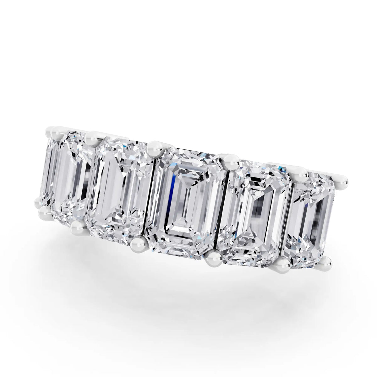 Silver Seven Stone Emerald Cut Diamond Half Eternity Wedding Band - 2.6mm - Close up